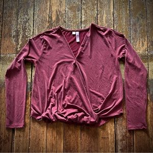 Maroon Long Sleeve V Neck Shirt